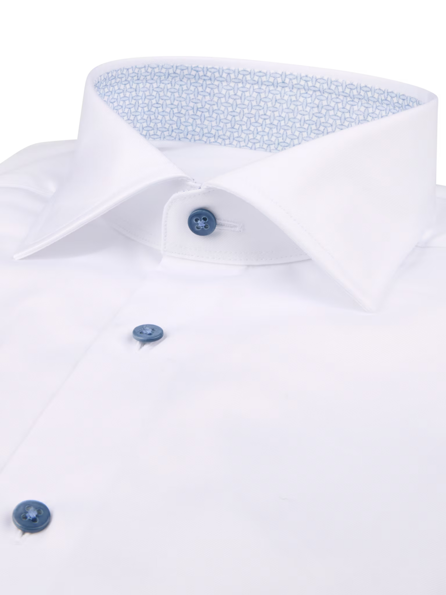 Stenströms Slim White Twill Shirt with Ocean Blue Contrast Buttons