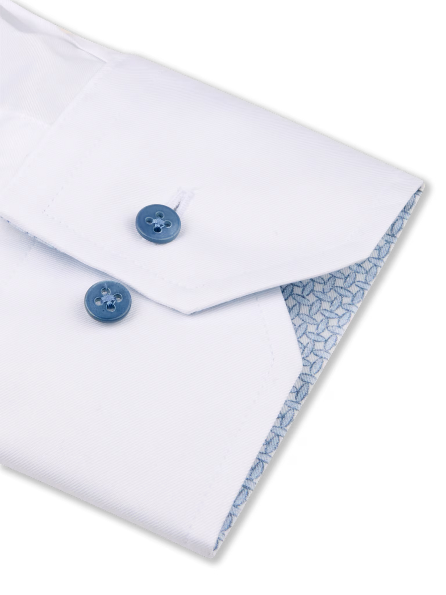 Stenströms Slim White Twill Shirt with Ocean Blue Contrast Buttons