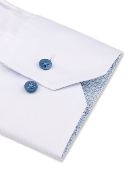 Stenströms Slim White Twill Shirt with Ocean Blue Contrast Buttons