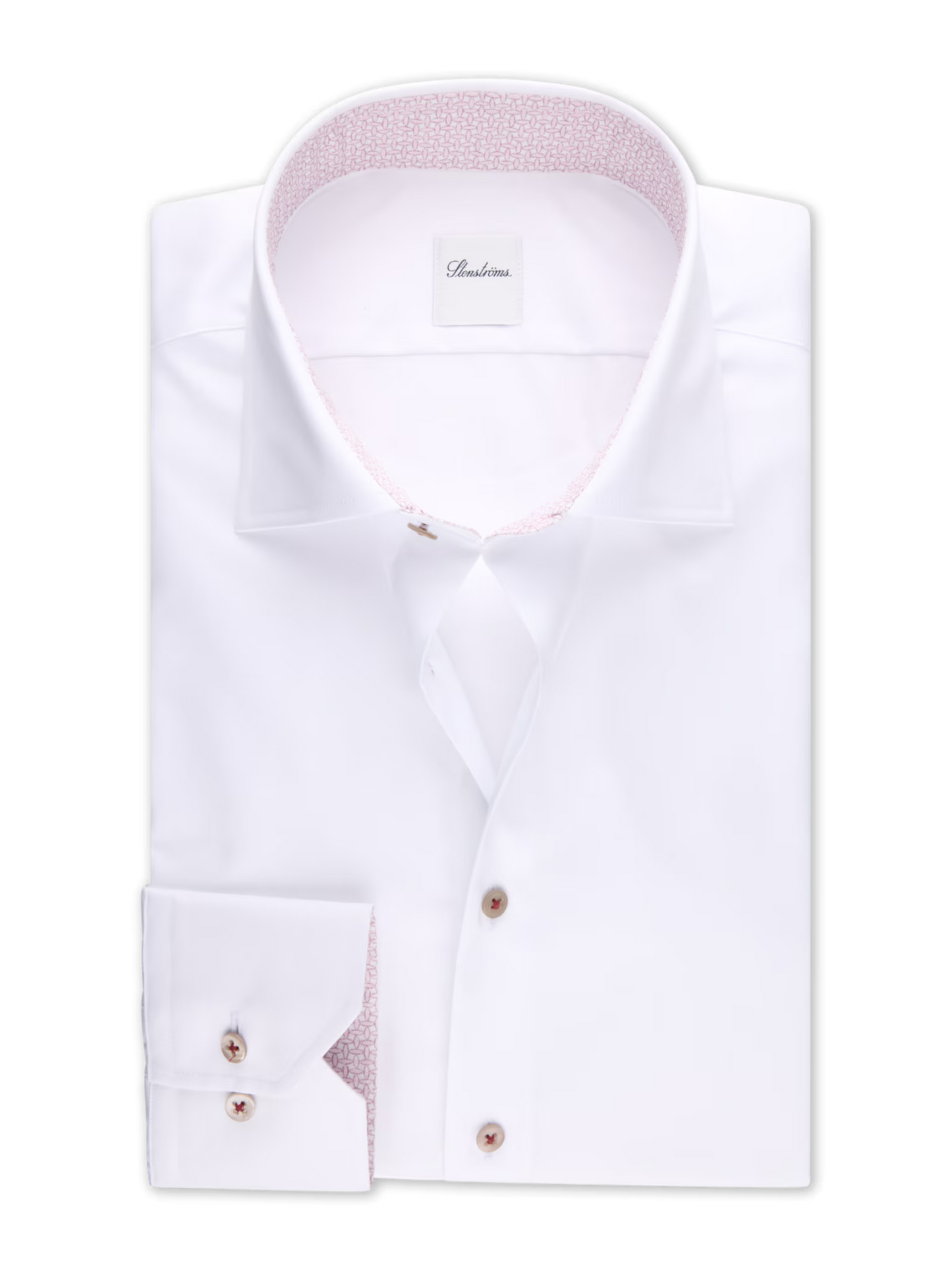 Stenströms Slim White Twill Shirt with Rose Gold Buttons