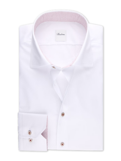 Stenströms Slim White Twill Shirt with Rose Gold Buttons