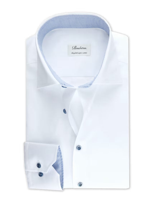 Stenstroms White Twill Sport Shirt with White Contrast