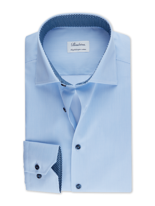 Stenstroms Light Blue Pinstriped Contrast Sport Shirt