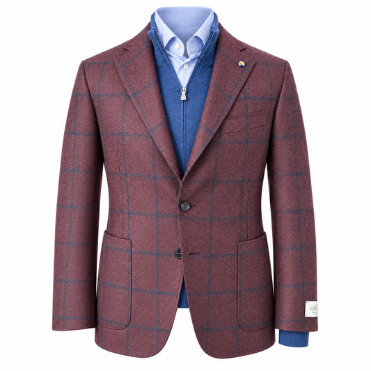 Belvest "Jacket in the Box" Wool & Silk Sport Coat in Maroon Window Pane