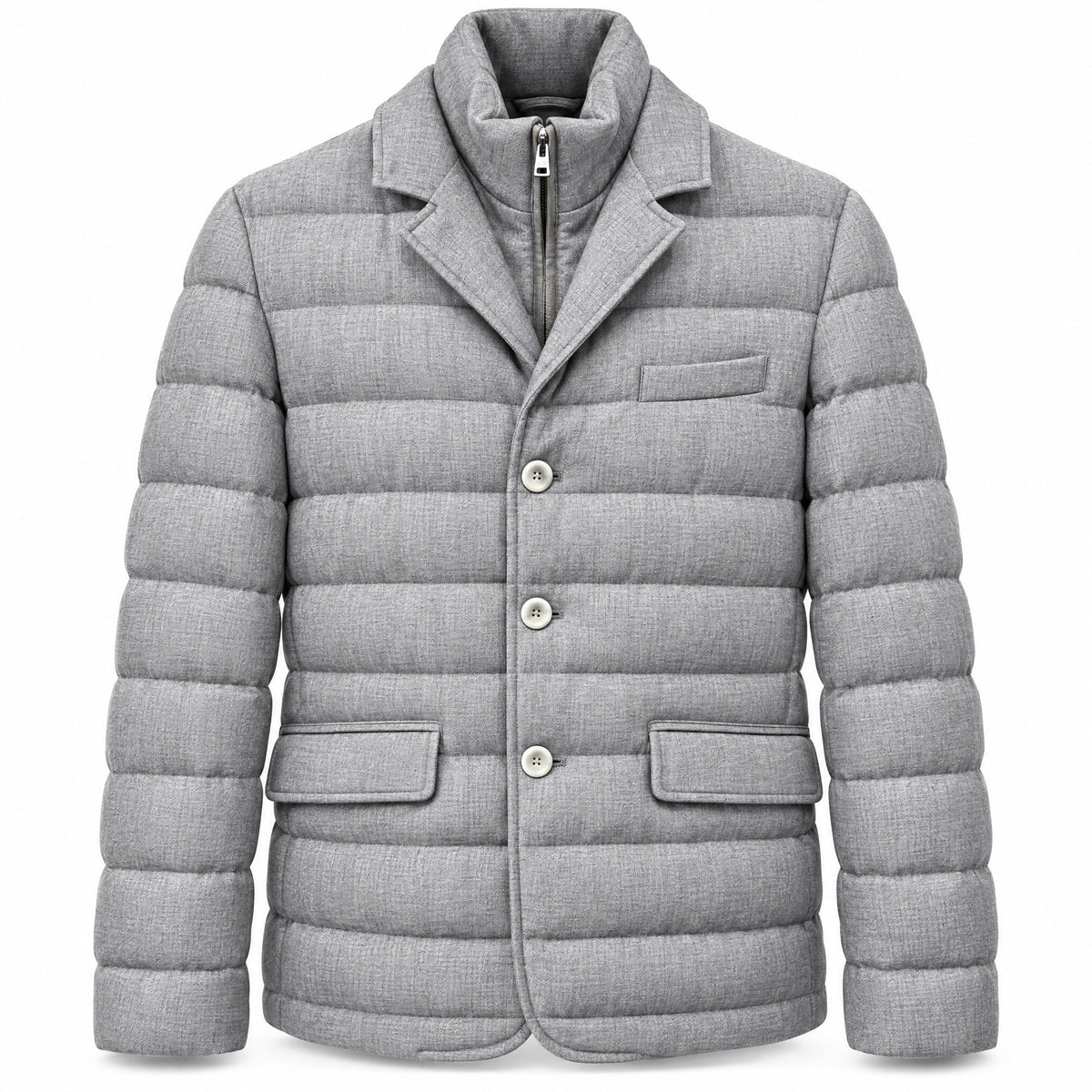 Herno Wool-Blend Down Jacket with Removable Bib-Light Gray