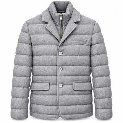 Herno Wool-Blend Down Jacket with Removable Bib-Light Gray