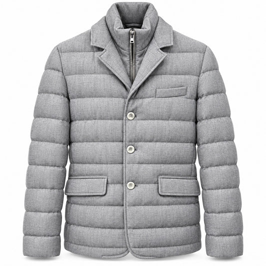 Herno Wool-Blend Down Jacket with Removable Bib-Light Gray