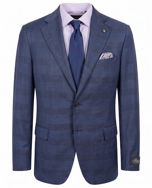 Belvest Super 130’s Wool Suit in Navy Blue Tone-On-Tone Windowpane Check