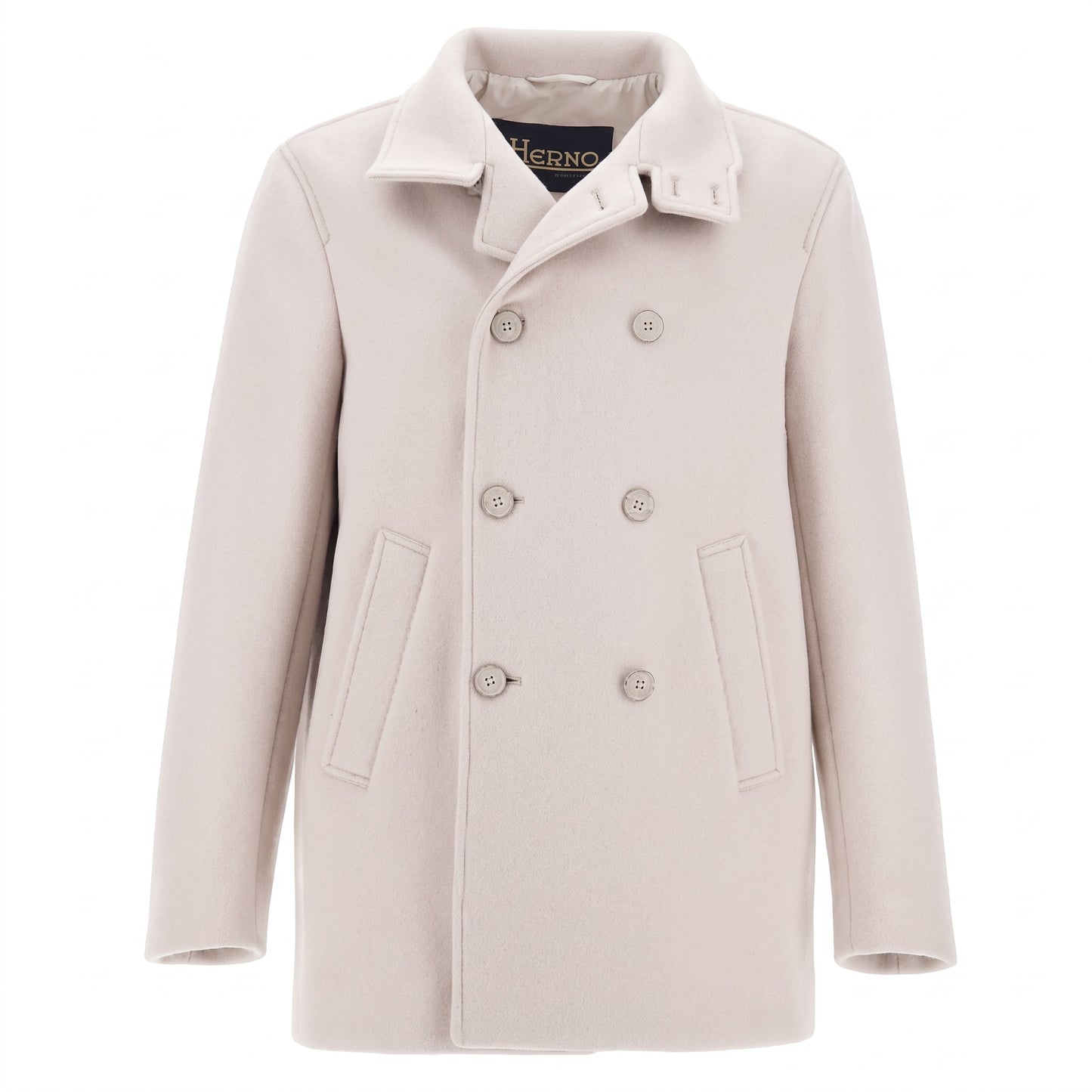 Herno Wool Blend Double Breasted Peacoat in Chantilly
