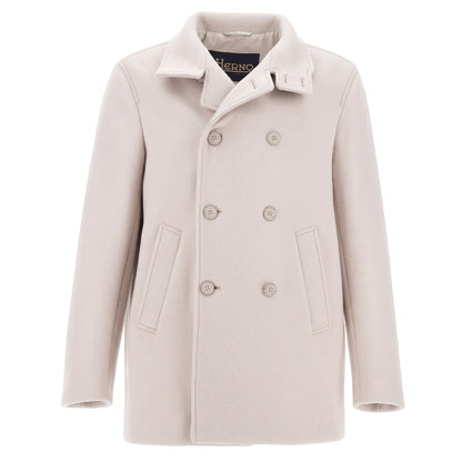 Herno Wool Blend Double Breasted Peacoat in Chantilly
