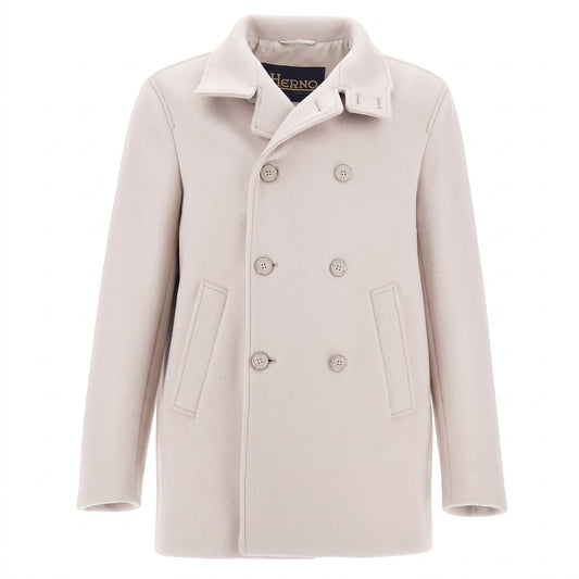 Herno Wool Blend Double Breasted Peacoat in Chantilly