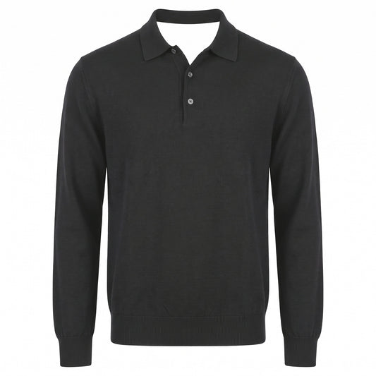 Gran Sasso Extra Fine Merino Wool Polo Sweater in Black