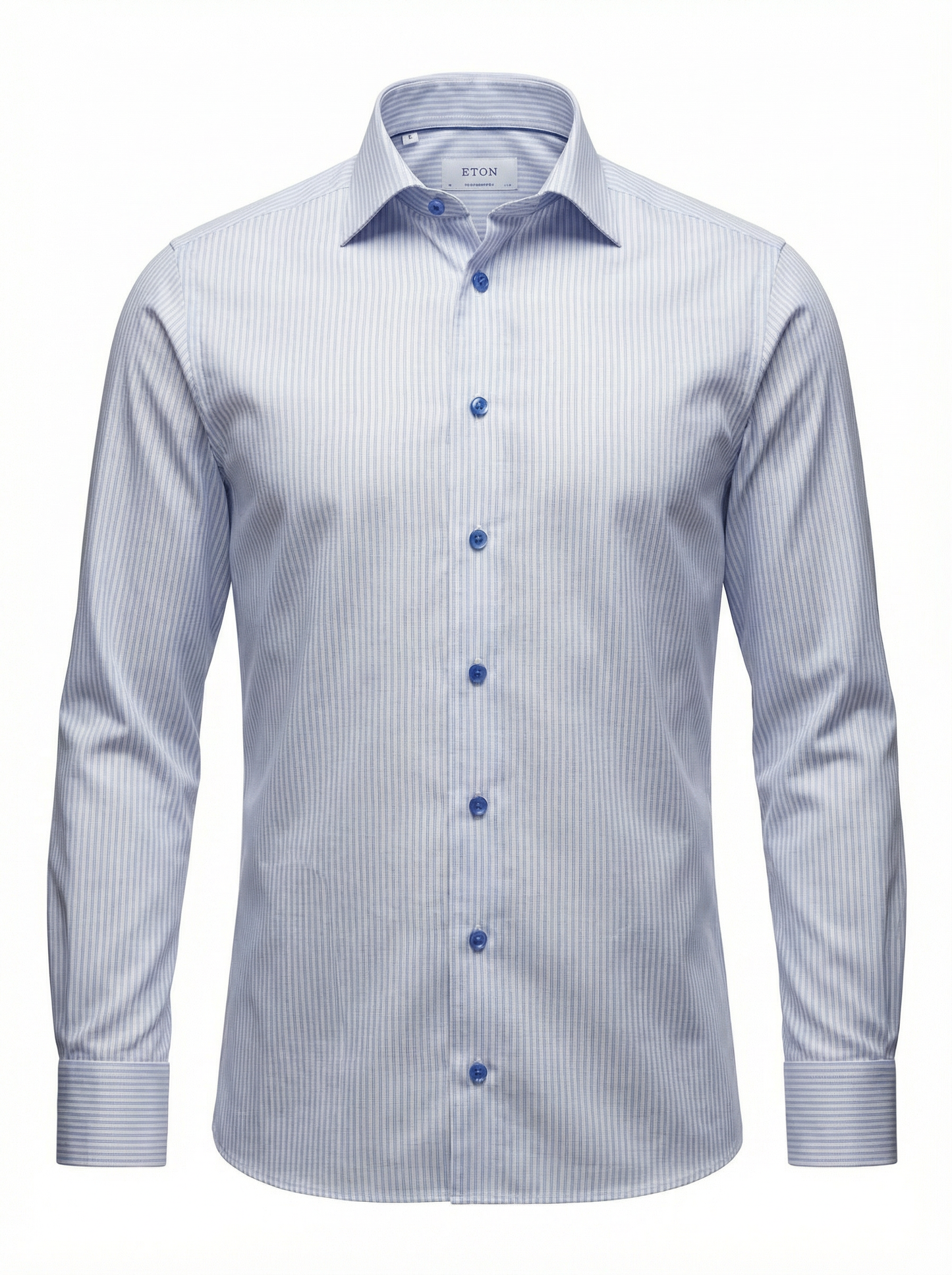 Eton Striped Blue Signature Twill Shirt with Contrast Buttons in Contemporary Fit