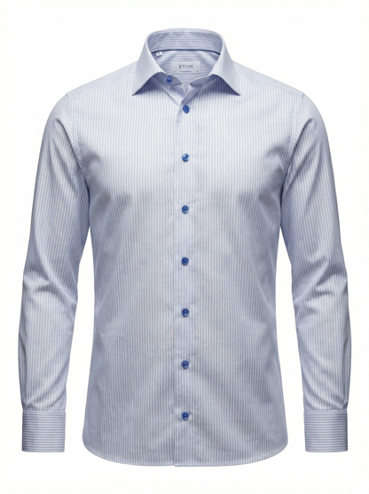 Eton Striped Blue Signature Twill Shirt with Contrast Buttons in Contemporary Fit