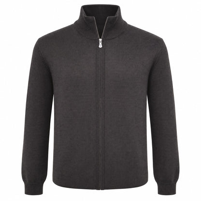 Gran Sasso Merino Wool Full-Zip Sweater in Espresso