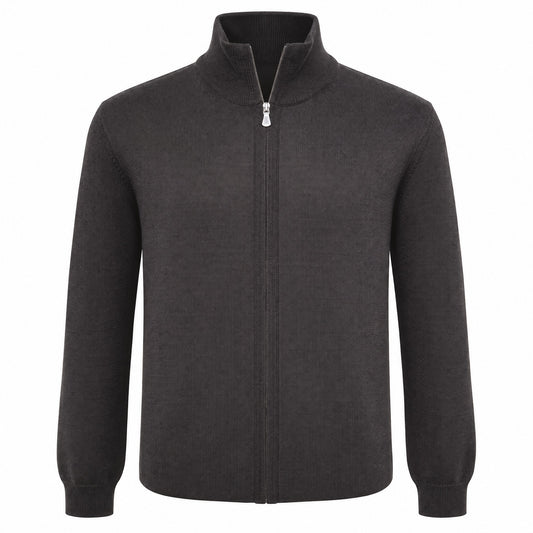 Gran Sasso Merino Wool Full-Zip Sweater in Espresso