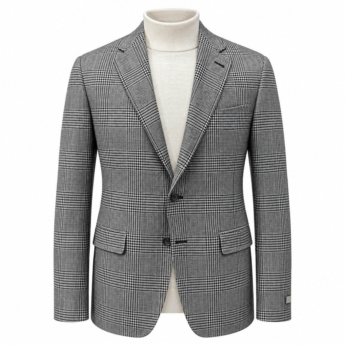 Canali Kei Model Wool and Cashmere Sport Coat in Black and Ivory Prince of Wales