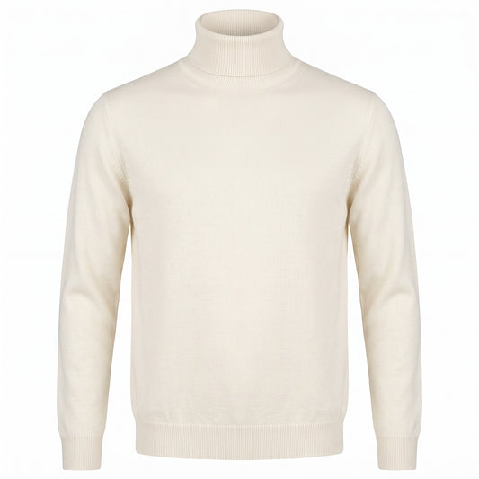 Ferrante Extra Fine Merino Wool Turtleneck Sweater in Eggshell