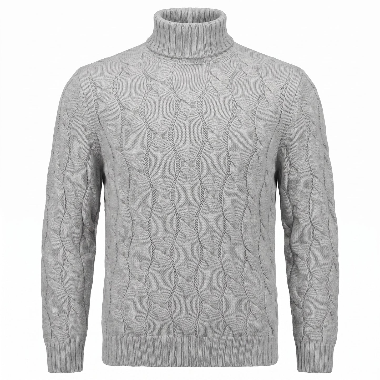 Gran Sasso Cable Knit Wool/Cashmere Turtleneck In Light Gray