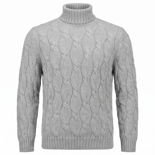 Gran Sasso Cable Knit Wool/Cashmere Turtleneck In Light Gray