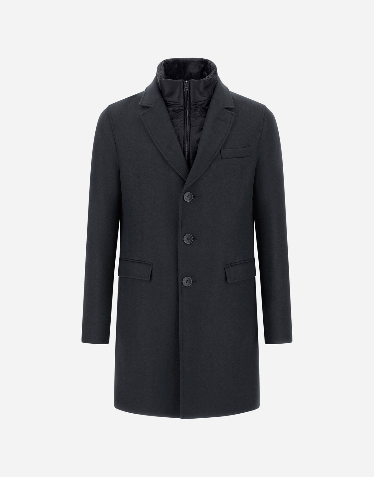 Herno Diagonal Wool Blend Topcoat with Detachable Nylon Bib in Navy