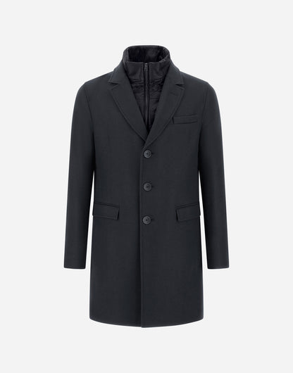 Herno Diagonal Wool Blend Topcoat with Detachable Nylon Bib in Navy