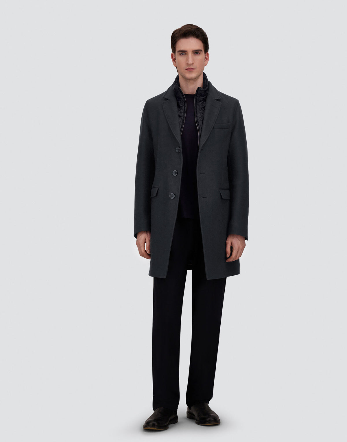 Herno Diagonal Wool Blend Topcoat with Detachable Nylon Bib in Navy