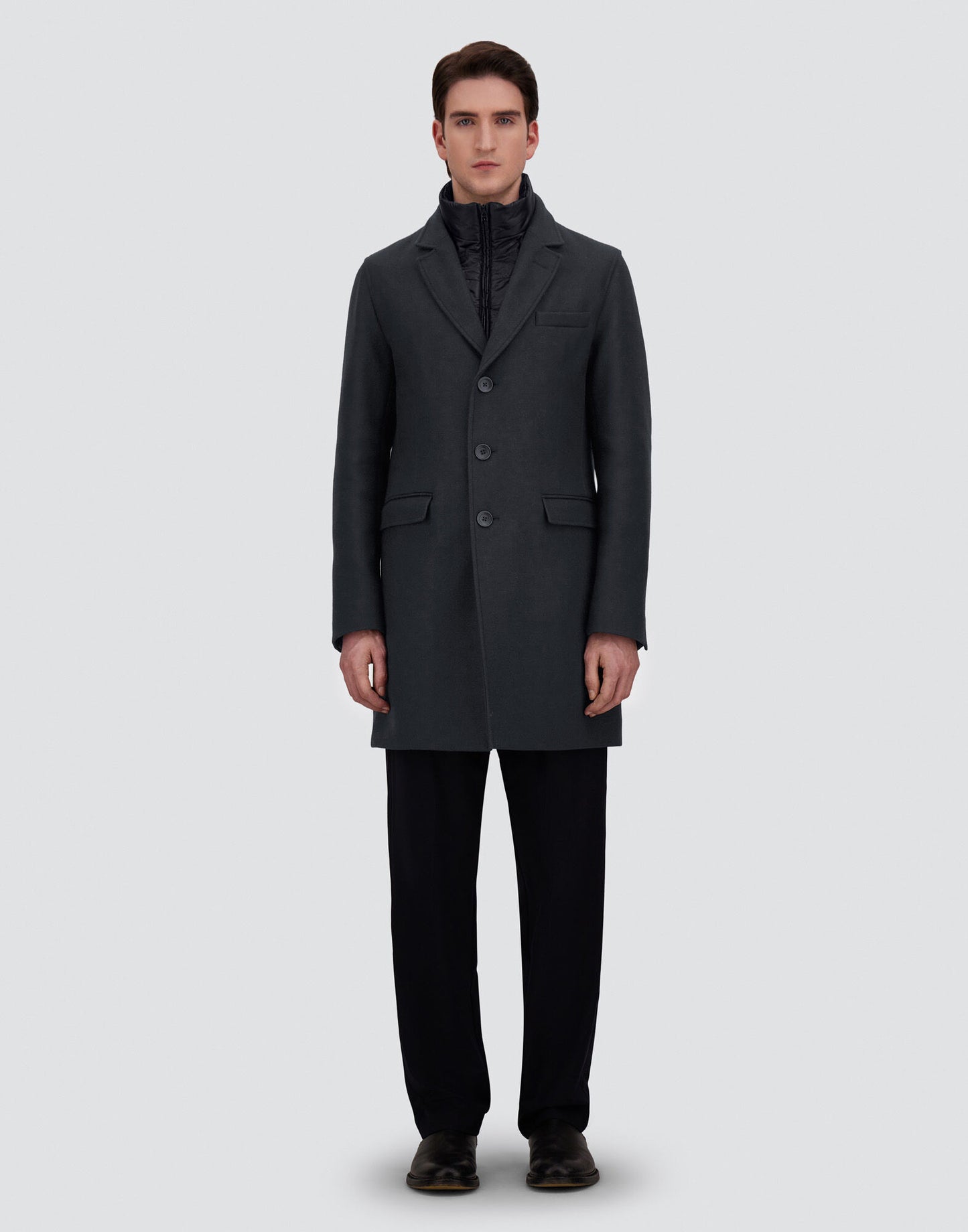 Herno Diagonal Wool Blend Topcoat with Detachable Nylon Bib in Navy