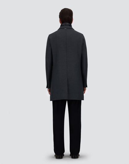 Herno Diagonal Wool Blend Topcoat with Detachable Nylon Bib in Navy