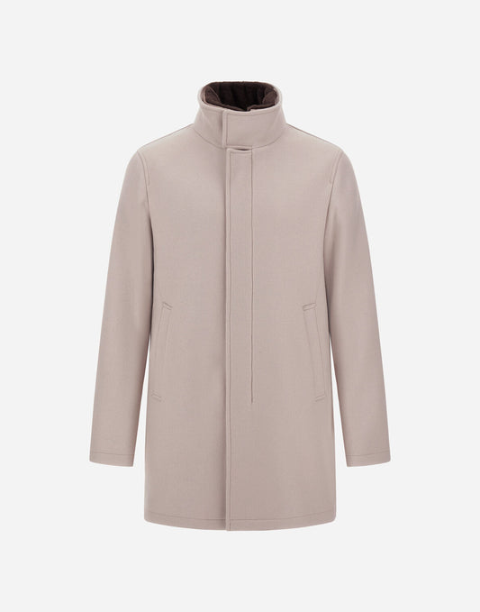 Herno Eco Wool Coat with Detachable Faux Fur Collar-Chantilly