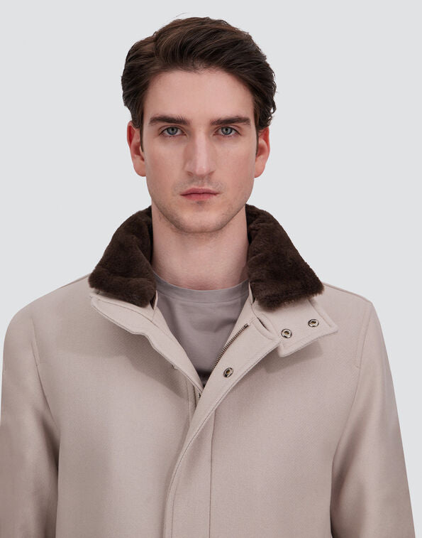 Herno Eco Wool Coat with Detachable Faux Fur Collar-Chantilly