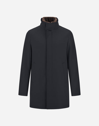 Herno Eco Wool Coat with Detachable Faux Fur Collar-Navy