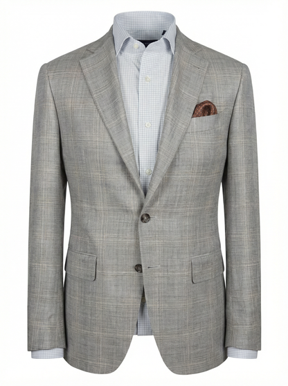 Canali Kei Model Wool, Silk & Linen Sport Coat in Taupe Toned Windowpane