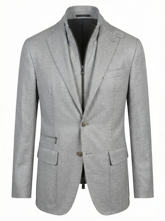 Corneliani ID Jacket In Wool and Silk with detachable Bib in Pearl