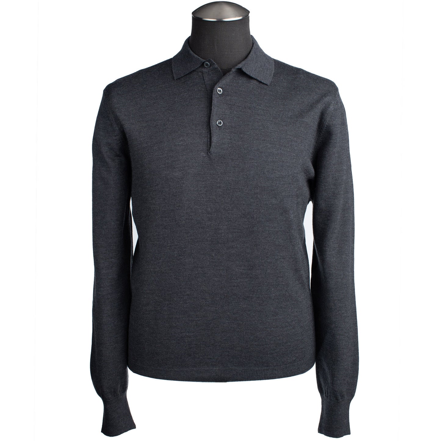 Gran Sasso Extra Fine Merino Wool Polo Sweater in Charcoal Gray