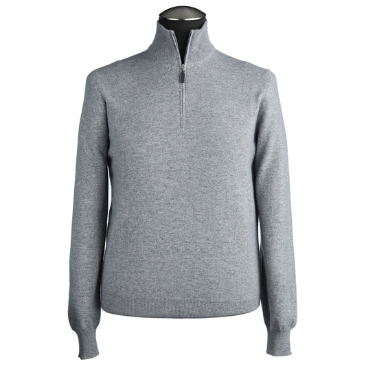 Gran Sasso 100% Cashmere Quarter-Zip Sweater in Light Gray