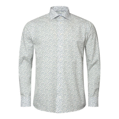 Eton Signature Poplin Sport Shirt in White with Light Blue Umbrella Print