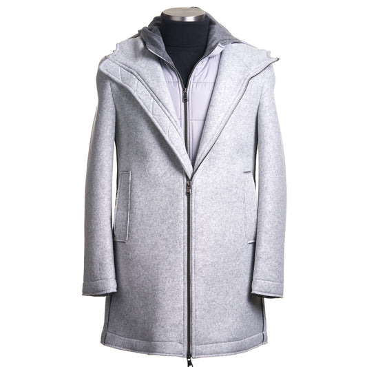 Fradi Wool Parka with Removable Hoodie and Chest-Piece in Pearl Grey