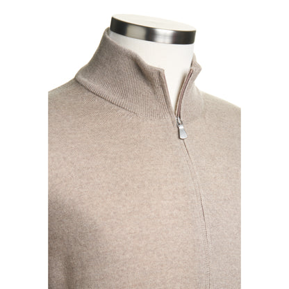 Gran Sasso Merino Wool Full-Zip Sweater in Oatmeal