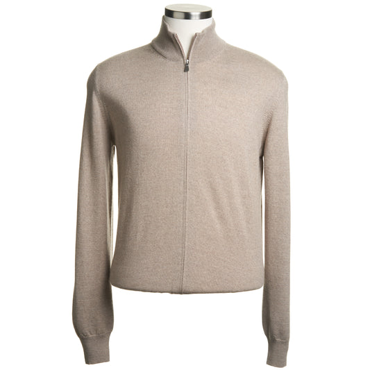 Gran Sasso Merino Wool Full-Zip Sweater in Oatmeal