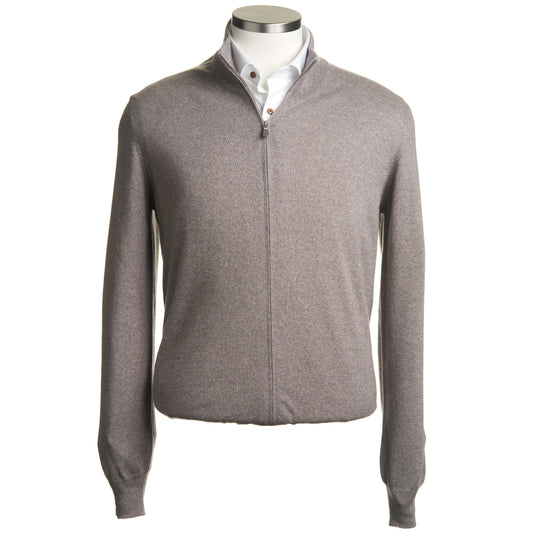 Gran Sasso Merino Wool Full-Zip Sweater in Mocha