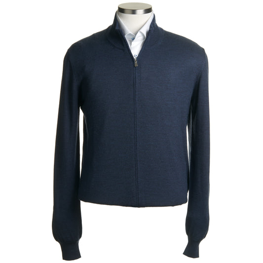 Gran Sasso Merino Wool Full-Zip Sweater in Blue