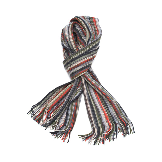 Colorful Pencil Stripe Wool Knit Scarf with Fringe