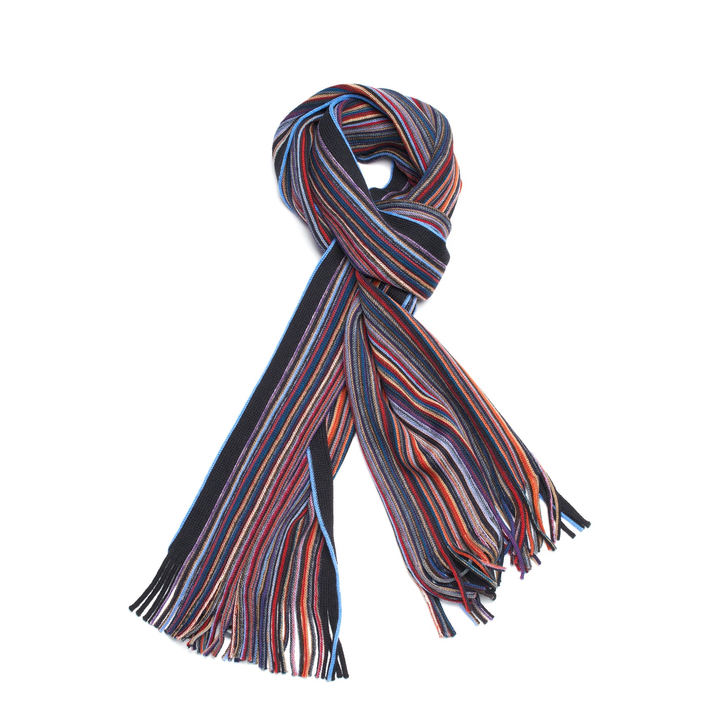Colorful Pencil Stripe Wool Knit Scarf with Fringe -07