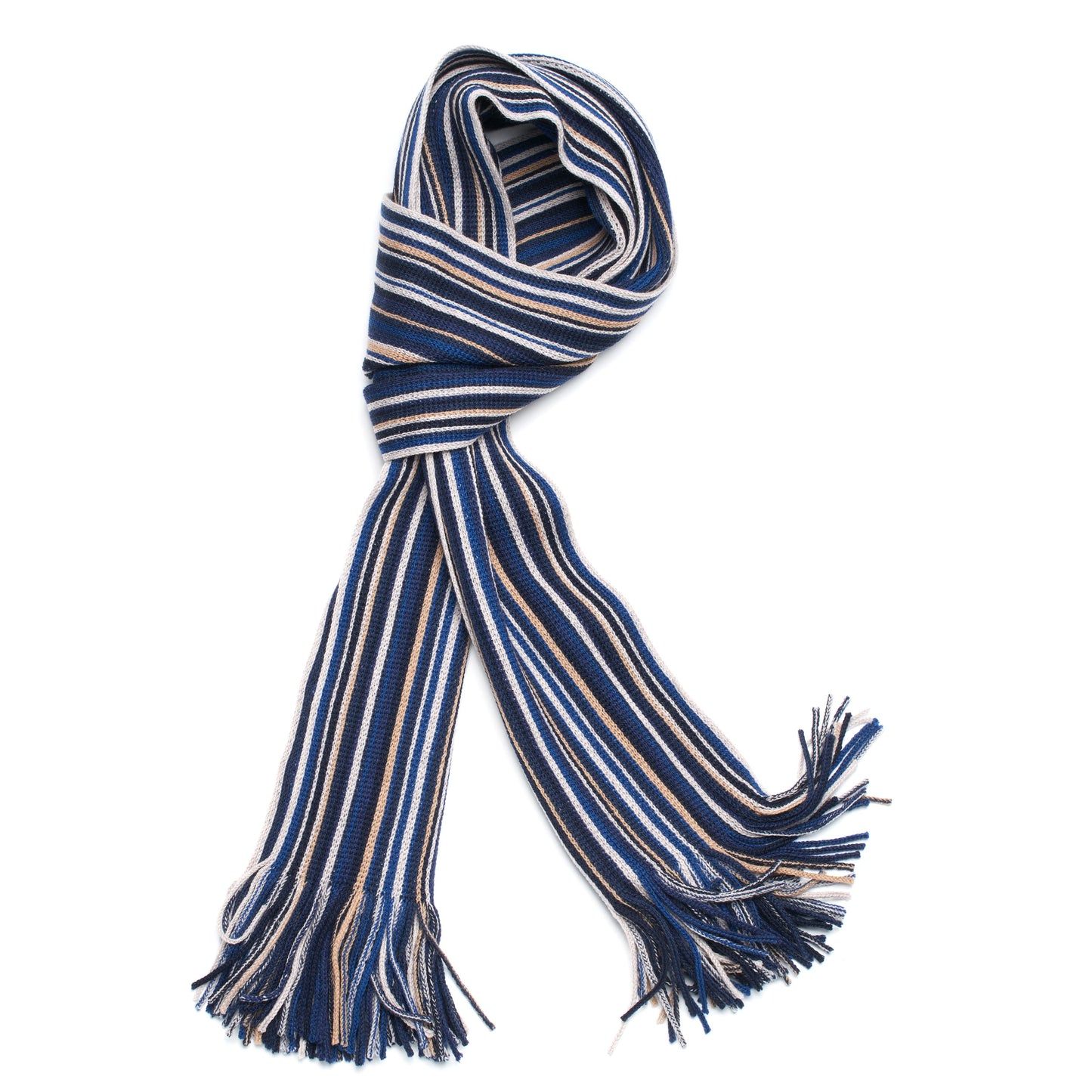 Colorful Pencil Stripe Wool Knit Scarf with Fringe -11