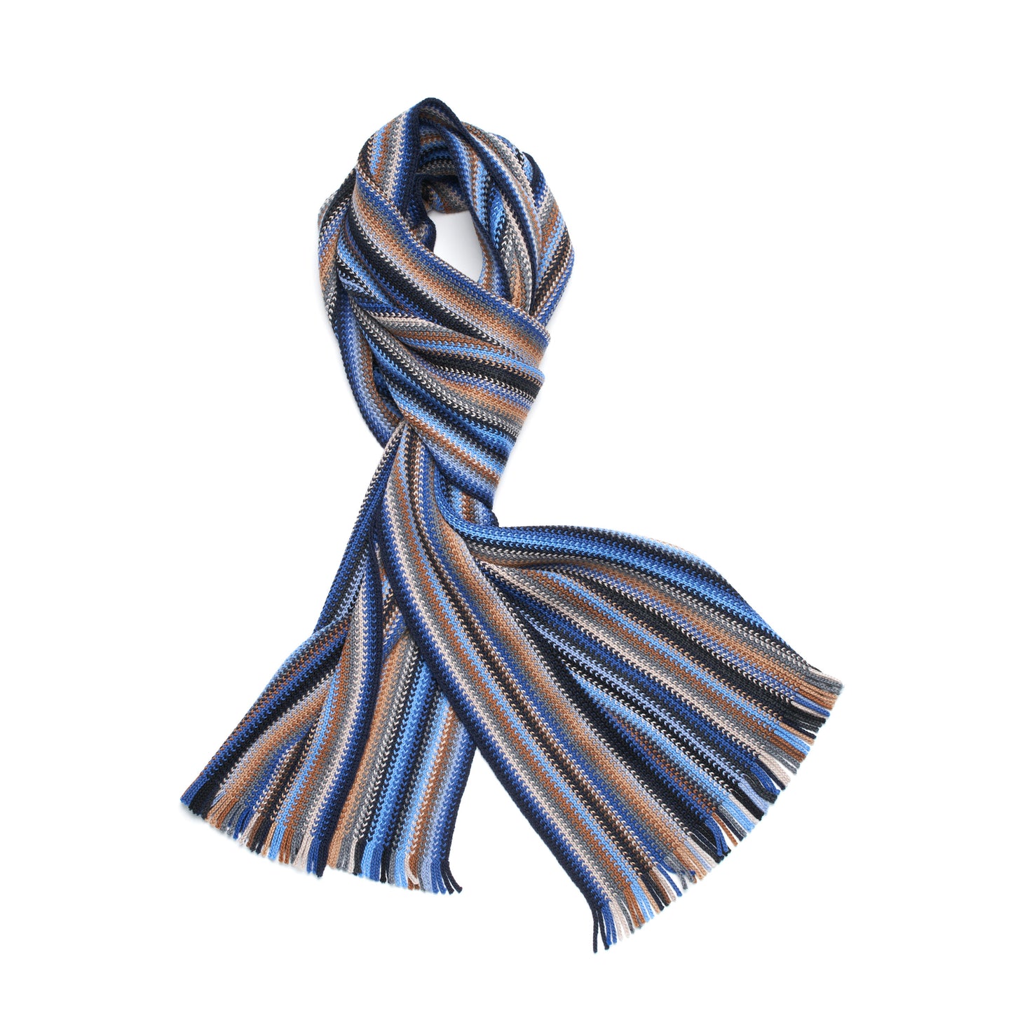 Colorful Pencil Stripe Wool Knit Scarf with Fringe -12