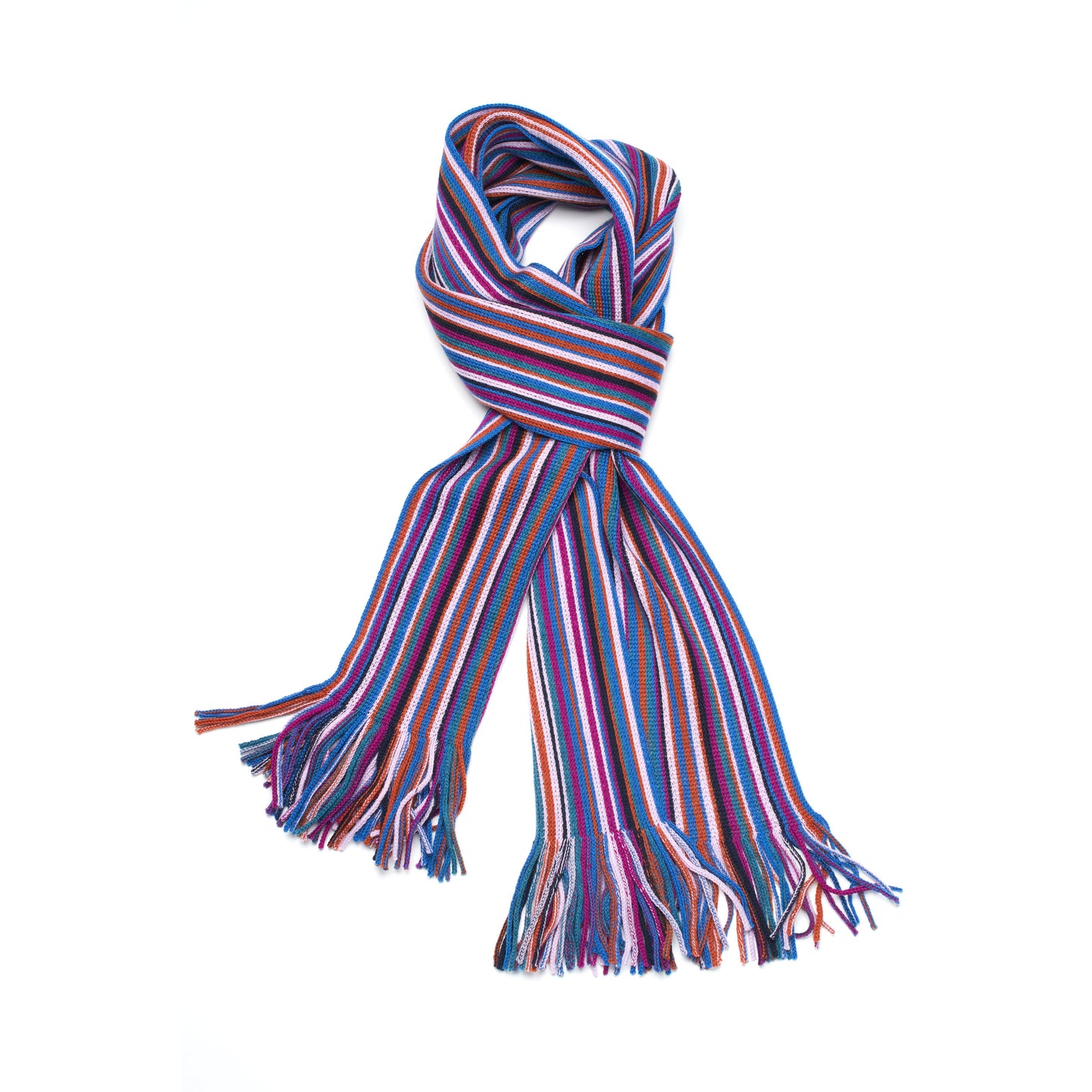 Colorful Pencil Stripe Wool Knit Scarf with Fringe -13