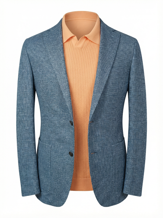 Fradi Knitted Linen & Cotton Super Light Jersey Jacket in Denim