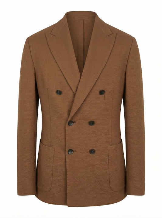 Fradi Super Light Double Breasted Seersucker Jersey Jacket in Mocha