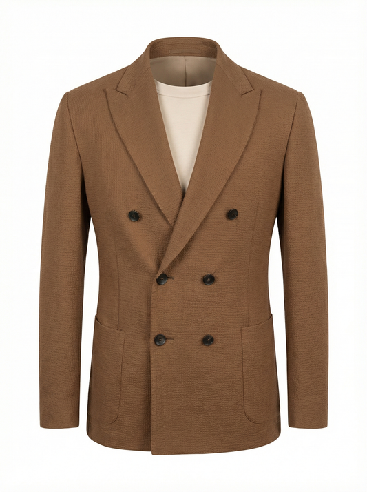 Fradi Super Light Double Breasted Seersucker Jersey Jacket in Mocha